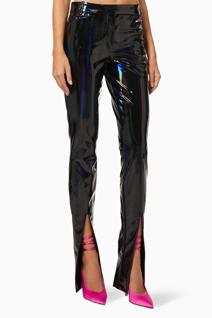 

Slit Pants in Faux Patent Leather, Black