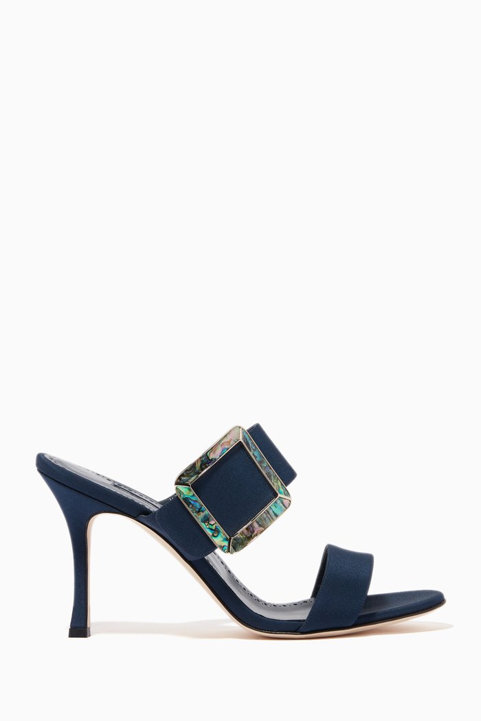 

Gable Mother of Pearl Mules in Silk, Blue