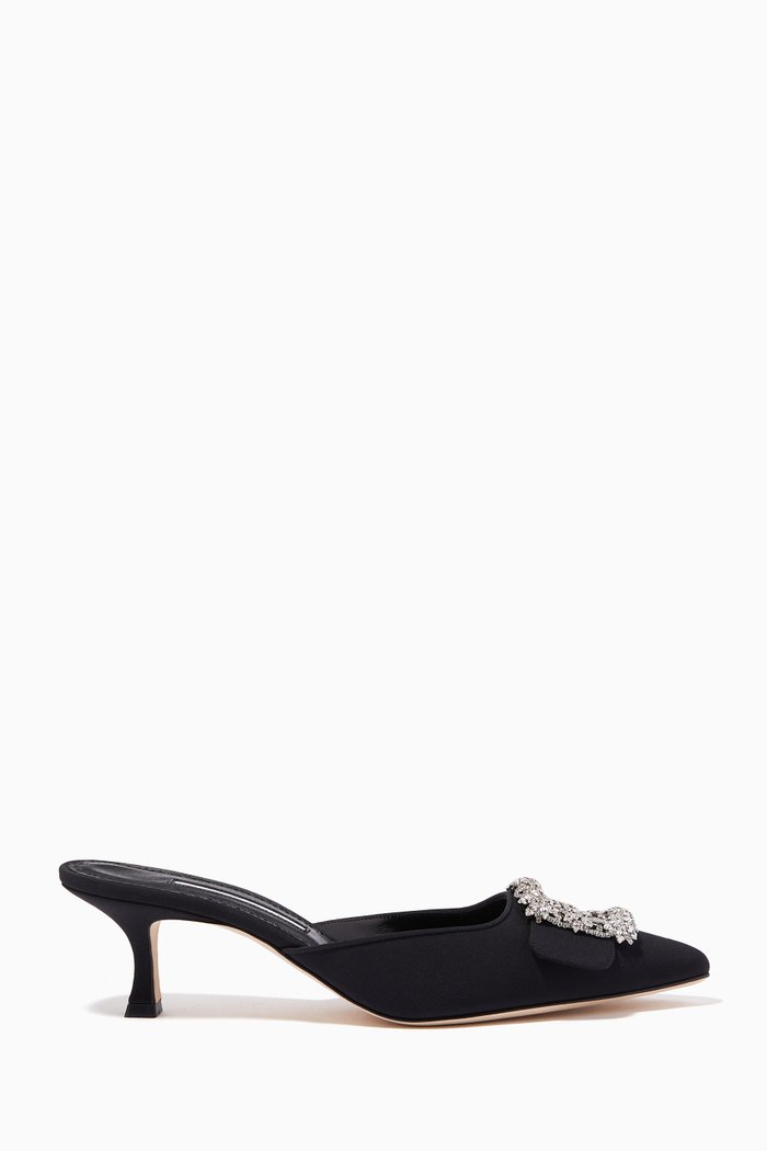 

Maysale 50 Mules in Crepe de Chine Silk, Black