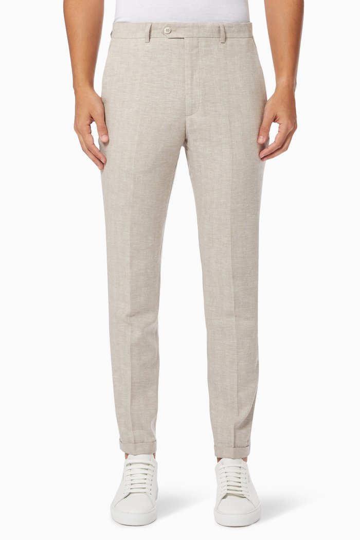 

Super Slim Fit Pants in Linen, Neutral