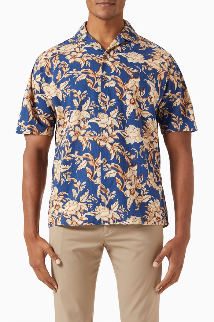 

Printed Resort Shirt in Cotton, Blue