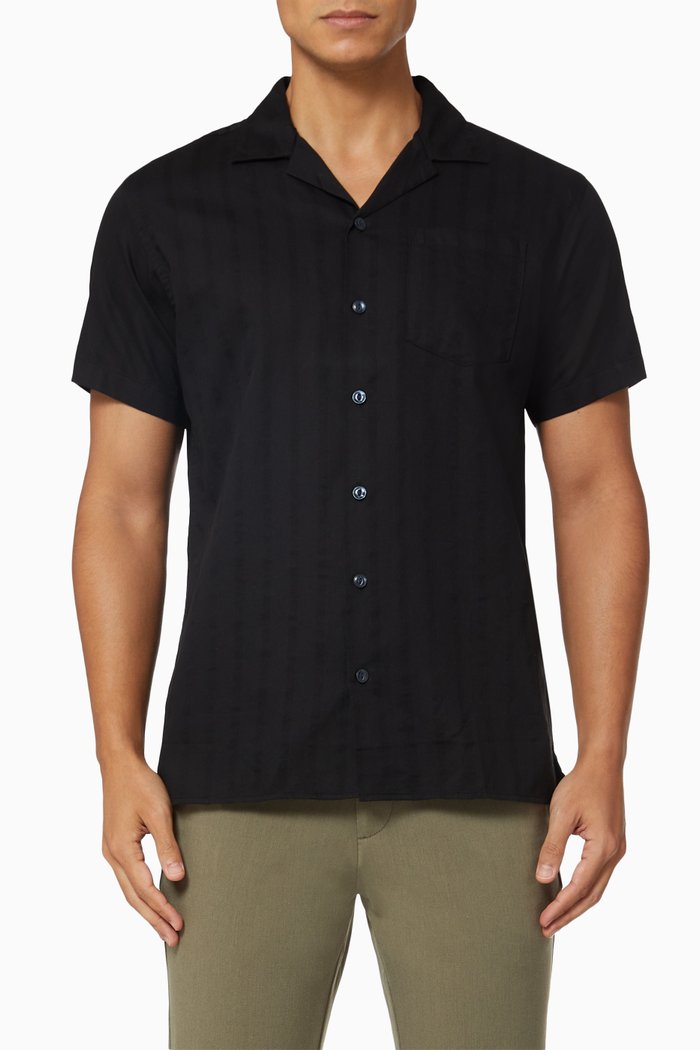 

Dobby Resort Short Sleeve Shirt in Cotton, Black