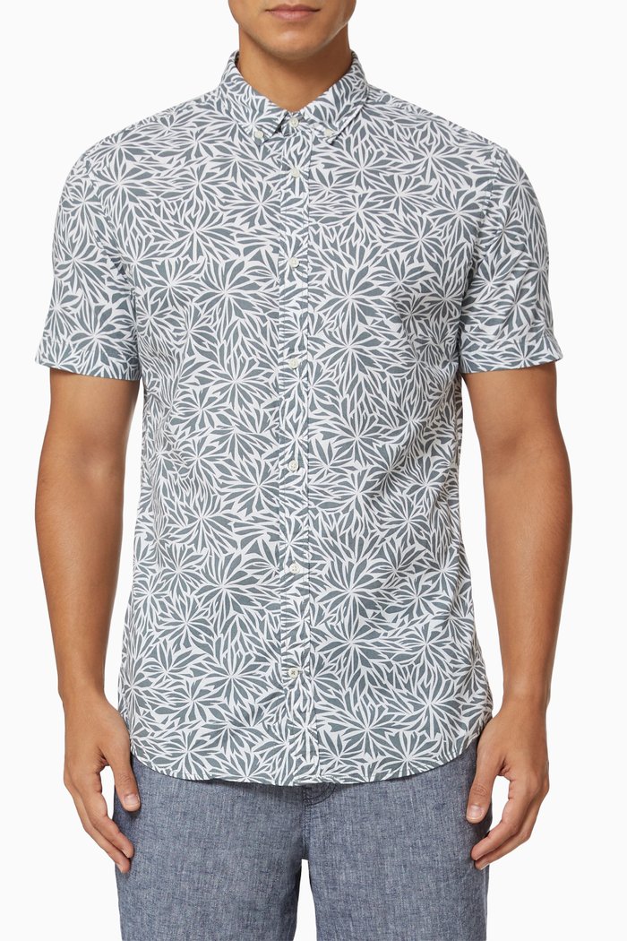 

Printed Shirt in Linen Blend, Grey