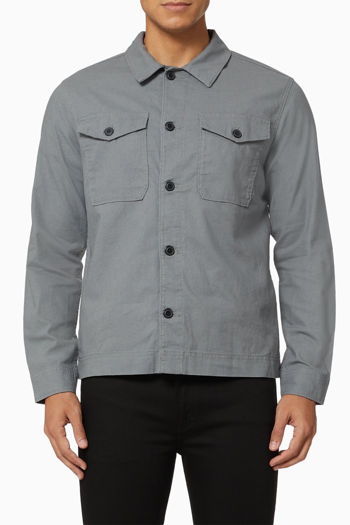 

Long Sleeve Overshirt in Linen, Blue