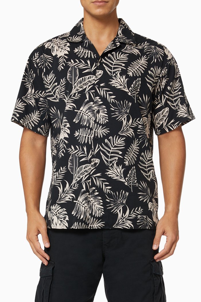 

Leaf Resort Shirt in Cotton, Black