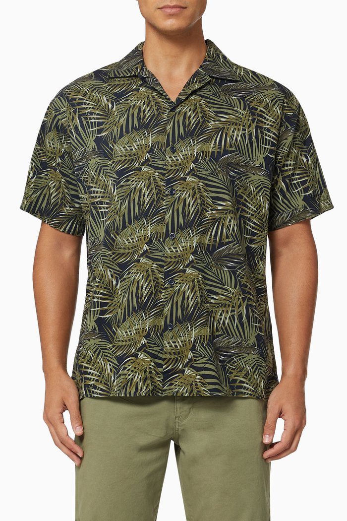 

Leaf Resort Shirt in Cotton, Black