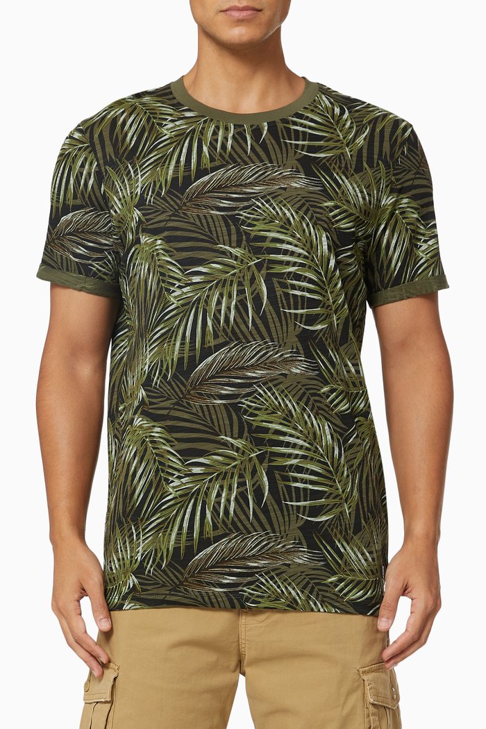 

Botanical Print T-shirt in Jersey, Black