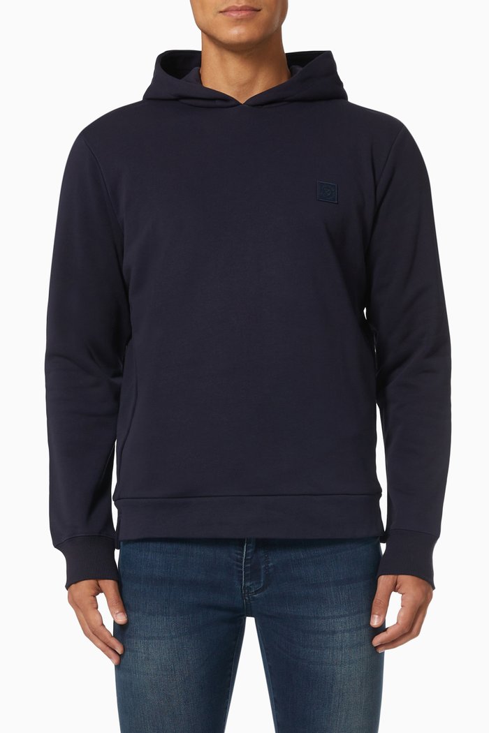 

Solid Hoodie in Cotton, Blue