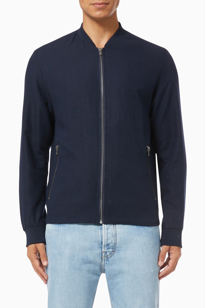 

Josh Bomber Jacket in Cotton and Linen, Blue