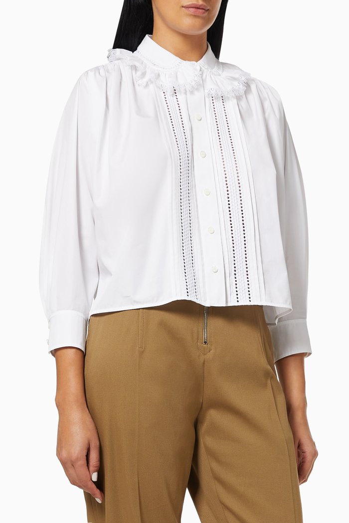 

Lace-trimmed Blouse in Light Cotton Poplin, White