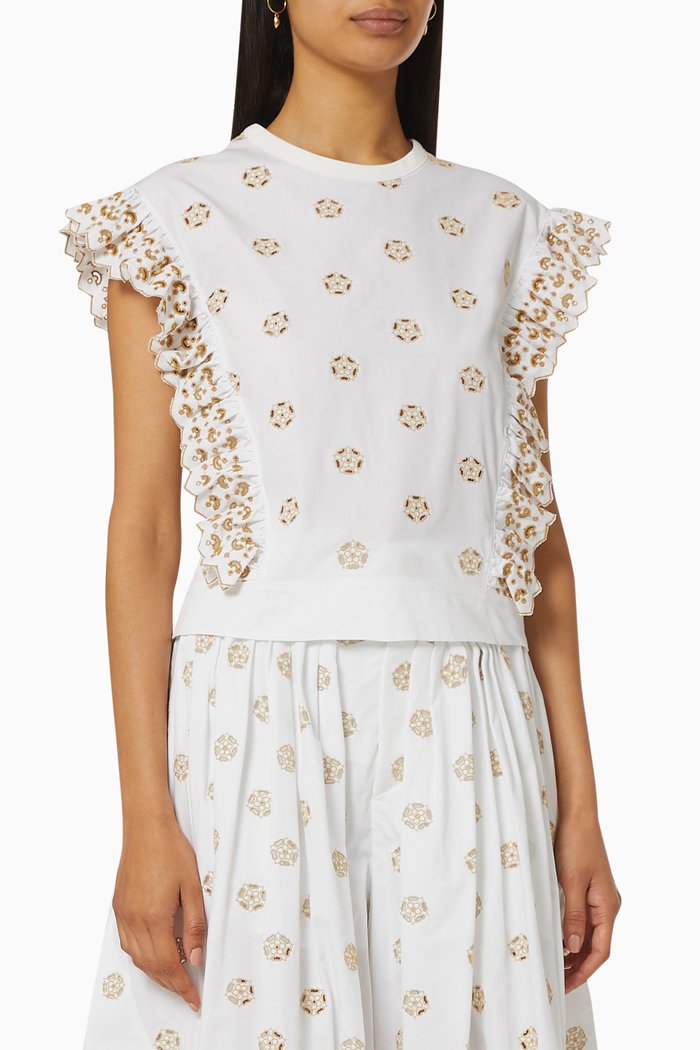 

"Flower Dot" Top in Broderie Anglaise Cotton, White