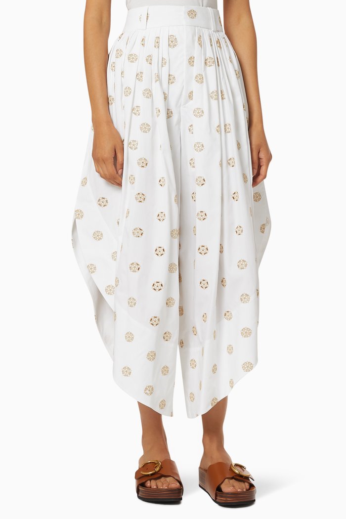 

"Flower Dot" Pants in Broderie Anglaise Cotton, White