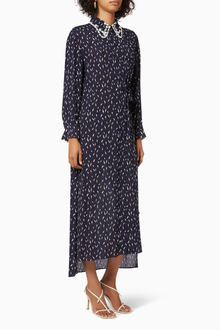 

Tulip Print On Dress in Crepe, Blue