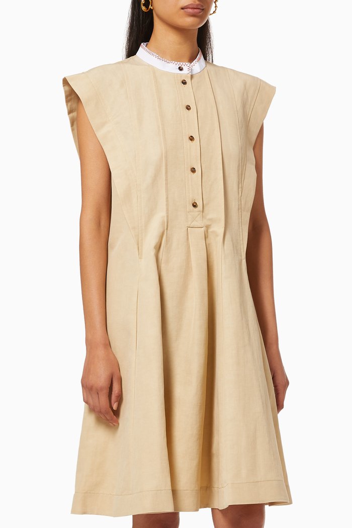 

A-line Sleeveless Dress in Linen Cotton Canvas, Neutral