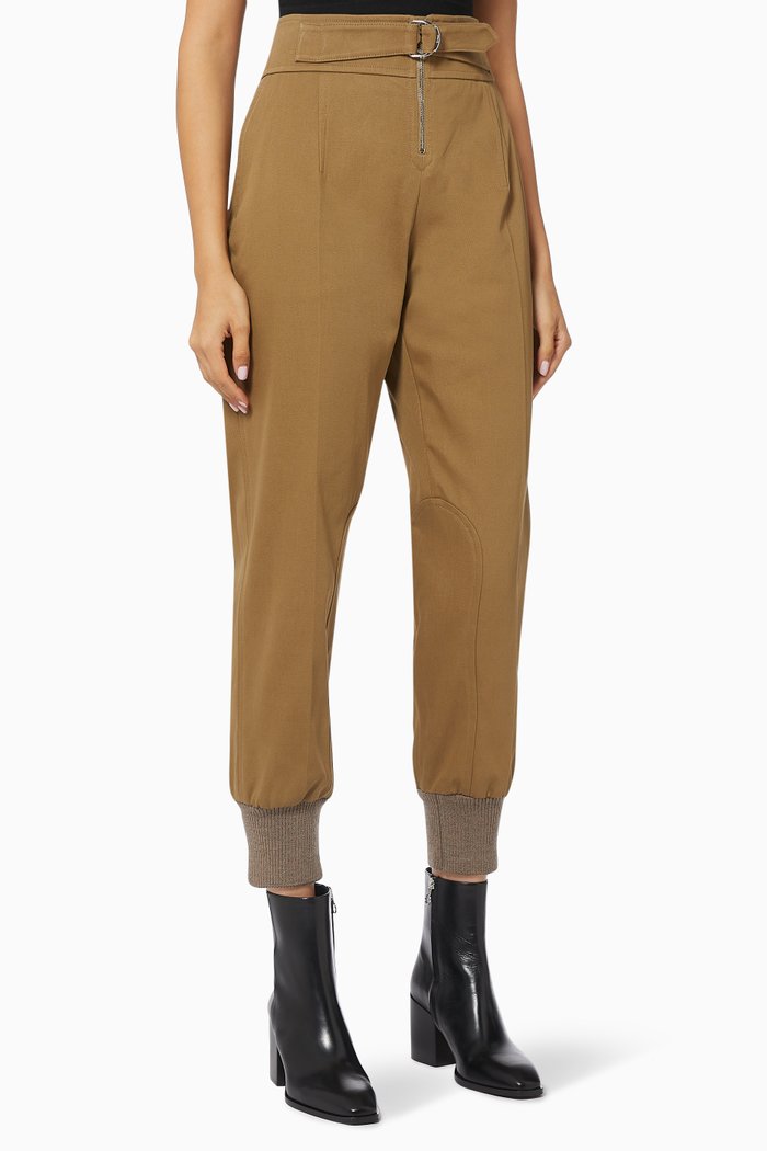 

Belted Tapered Pants in Cotton Drill, Brown