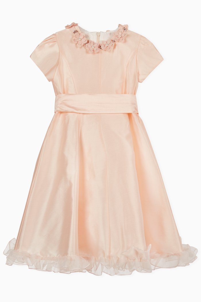 

Floral Appliqué Ruffle Dress, Gold