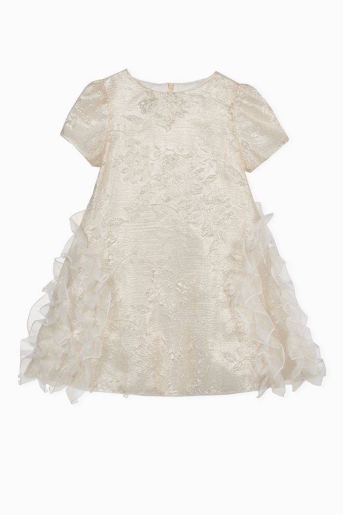 Jacquard Dress with Ruffled Trims, Gold