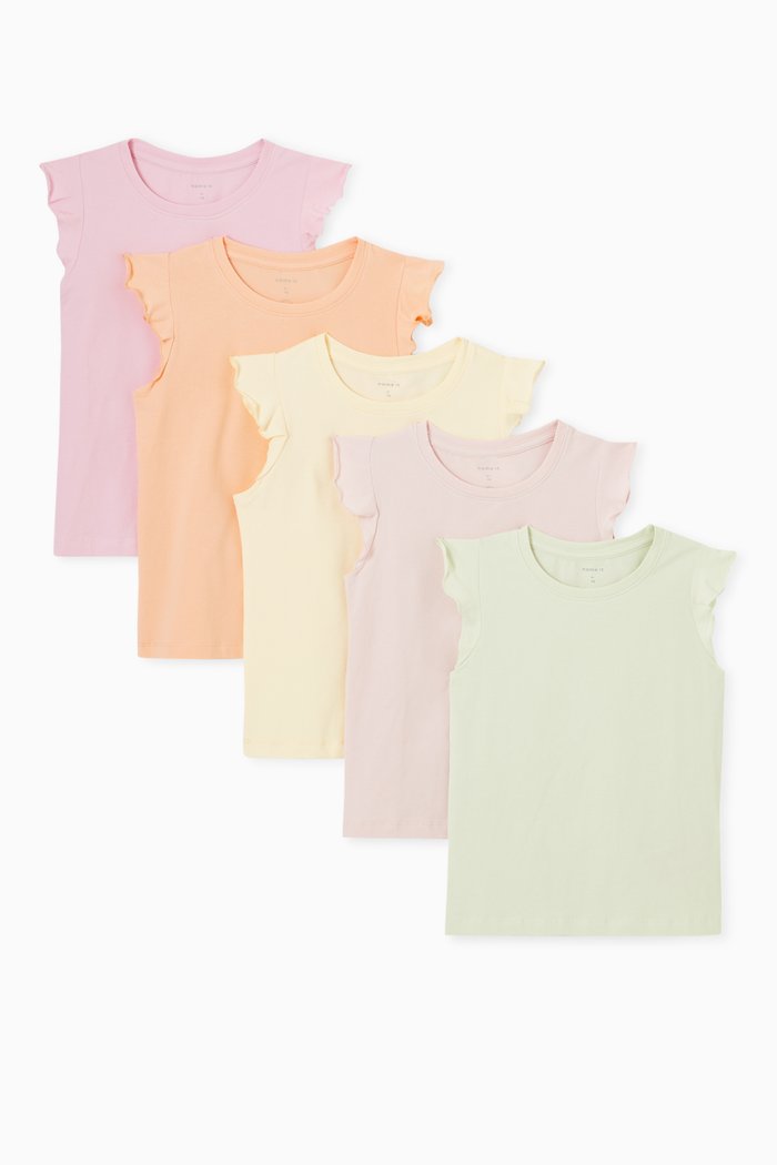 

Ruffle T-shirts Set of 5 in Organic Cotton, Multicolour