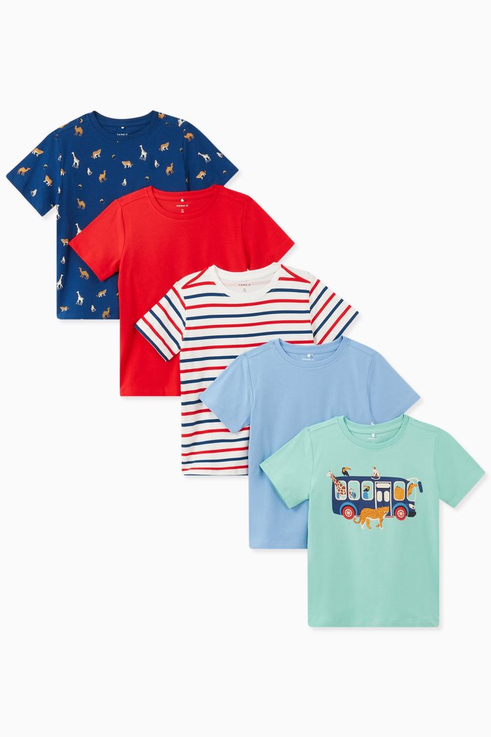 Printed T-shirts in Organic Cotton, Set of 5, Multicolour