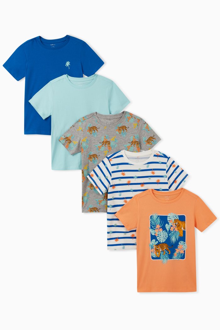 

Assorted T-shirts in Stretch Organic Cotton, Set of 5, Multicolour