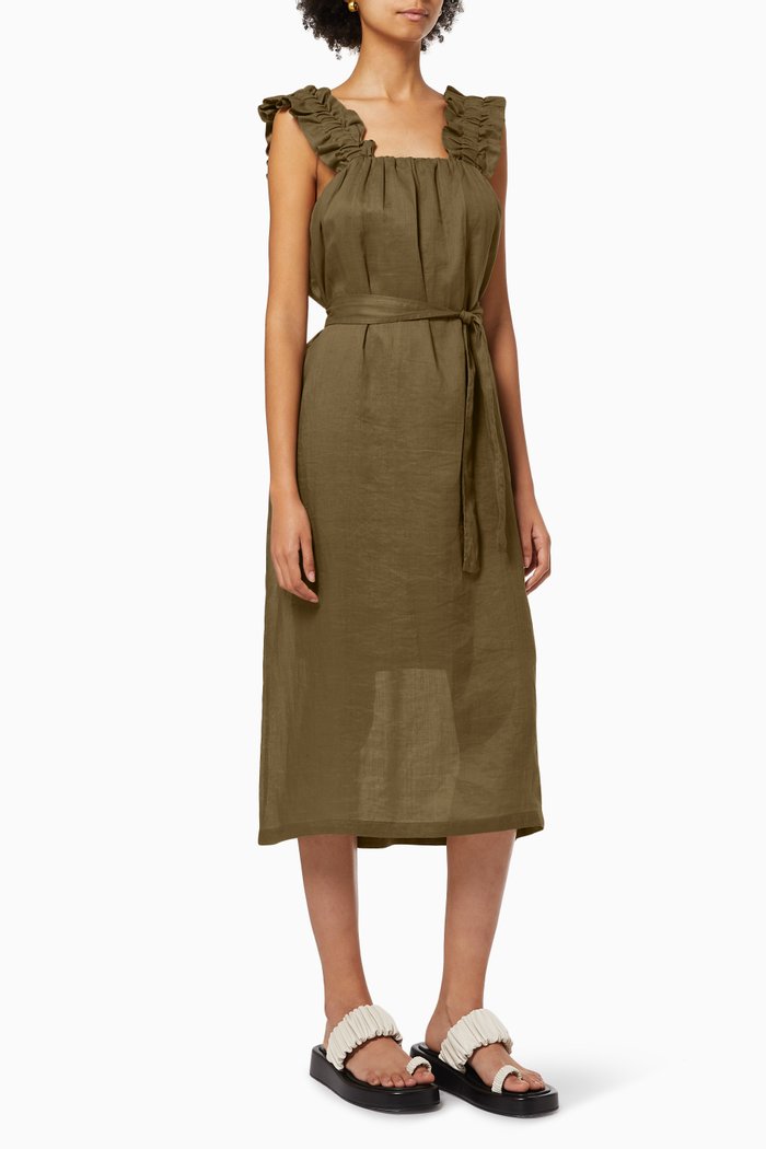 

Ruffle Strap Tank Dress in Ramie, Brown