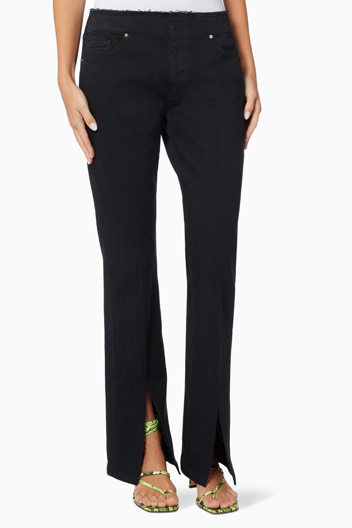 

Mini Boot Slit Jeans in Stretch Denim, Black