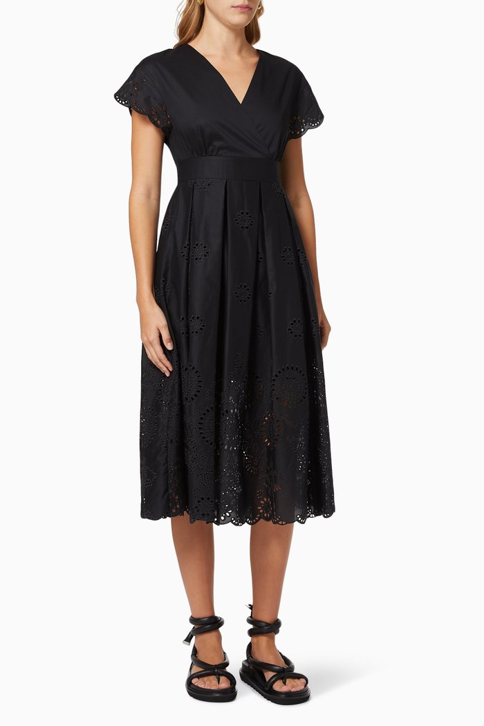 

Ode St. Gallen Embroidered Dress in Cotton, Black