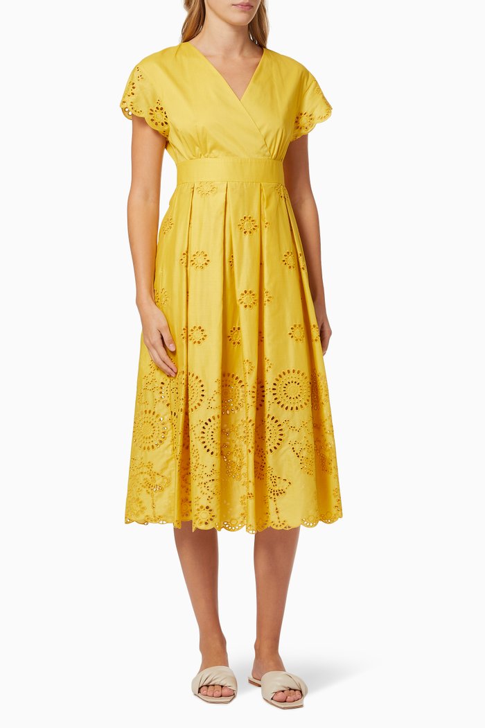 

Ode St. Gallen Embroidered Dress in Cotton, Yellow