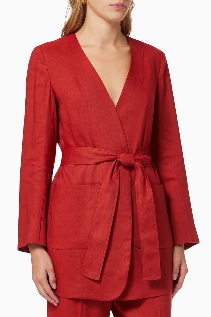

Nives Belted Blazer in Twill Linen, Red