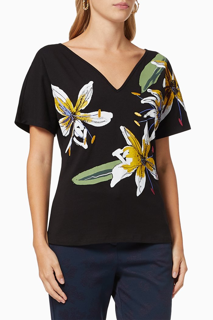 

Deanna Floral Top in Cotton, Black
