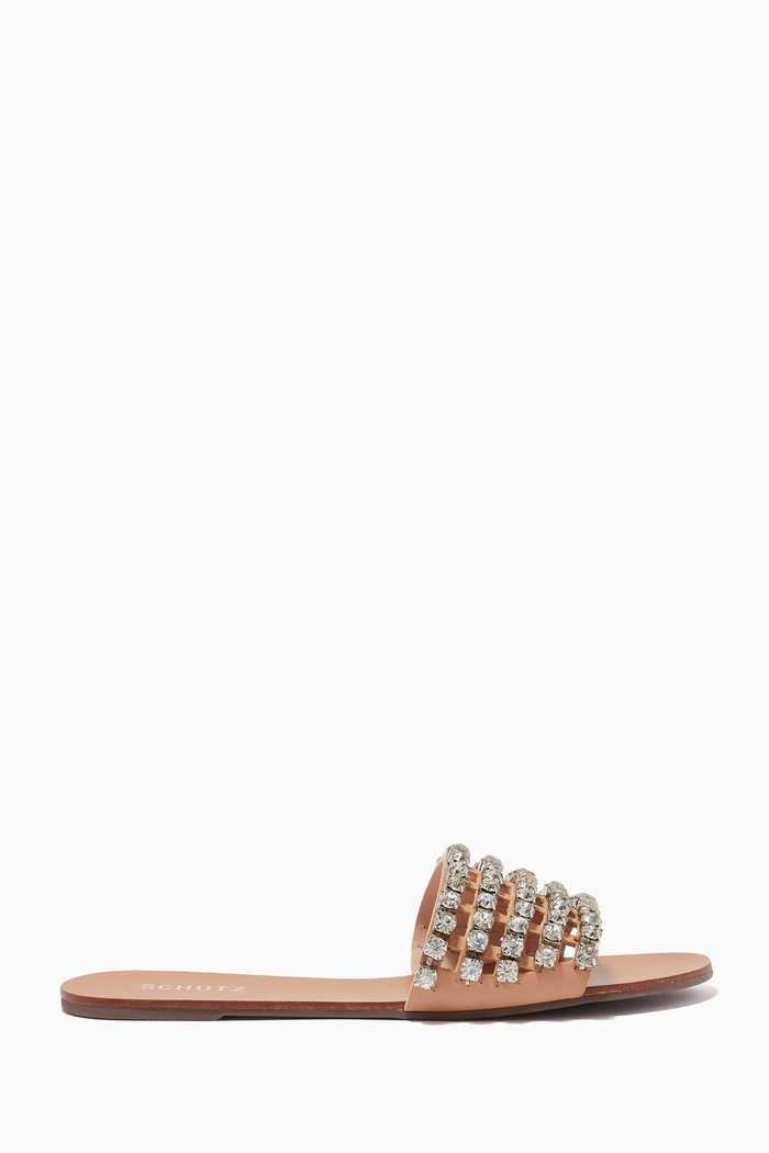 

Glam Flat Slide Sandals in Suede, Multicolour