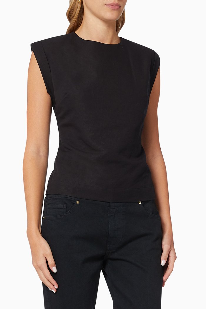 

Lace Back Top in Linen & Cotton Blend, Black