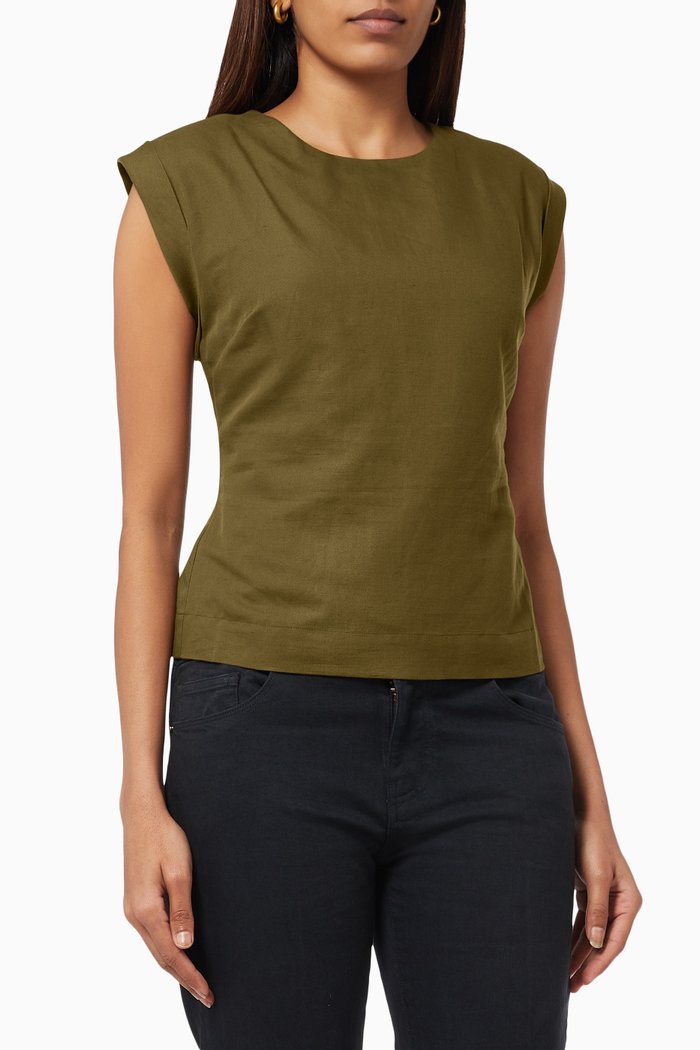 

Lace Back Top in Linen & Cotton Blend, Green