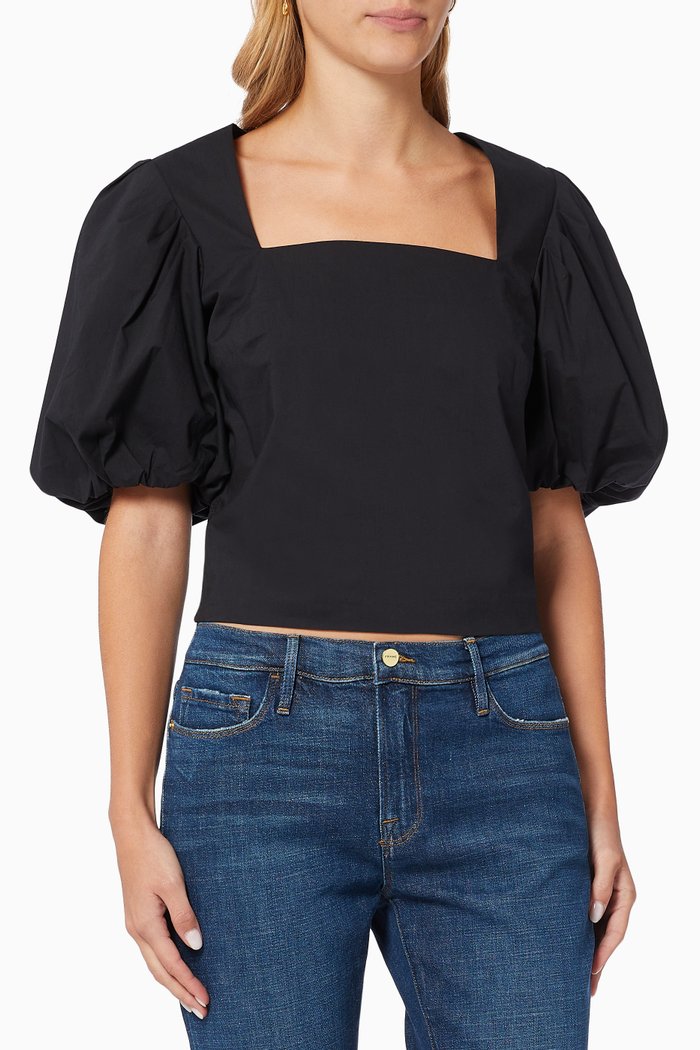 

Nina Cropped Blouse in Cotton, Black