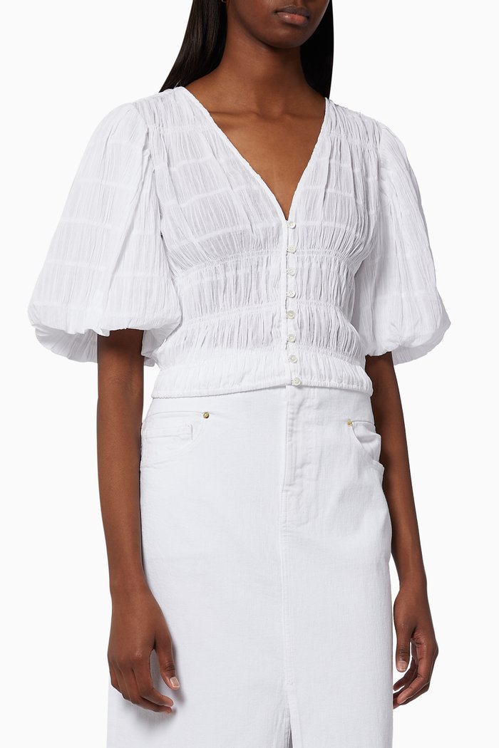 

Julianne Shirred Top in Cotton, White
