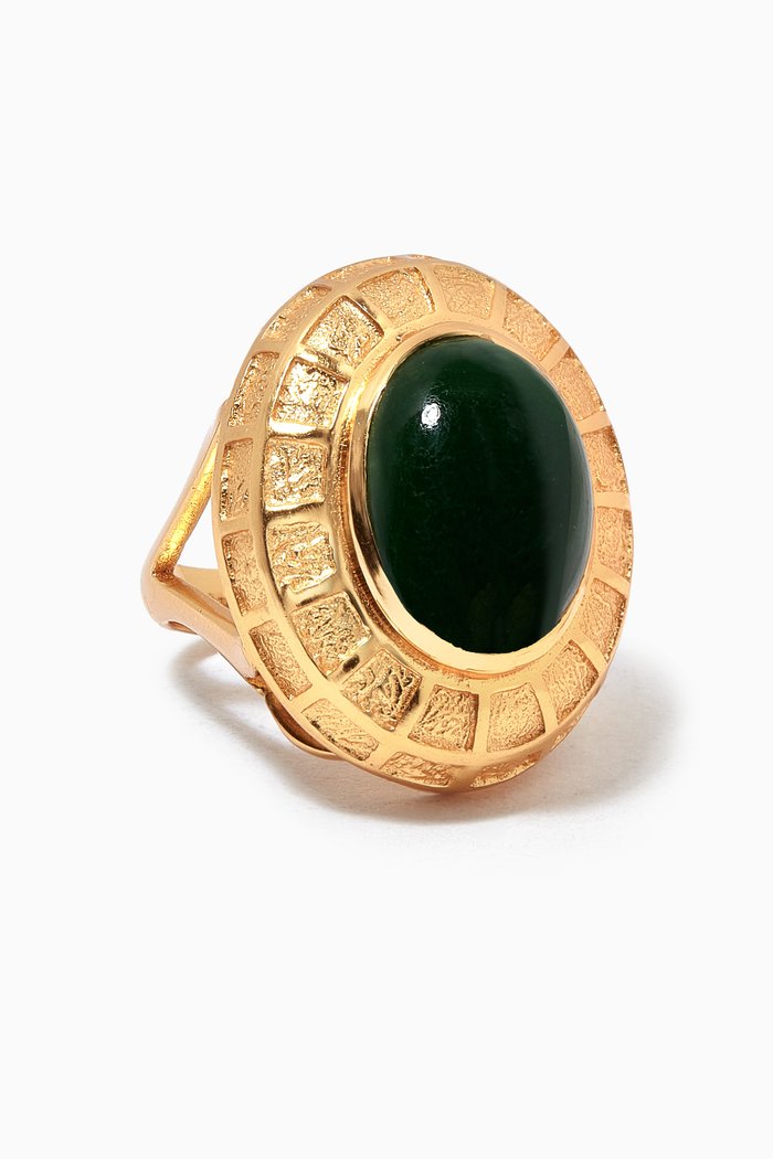 x Ounass Capsule Heather Ring in 24kt Gold Plating, Green