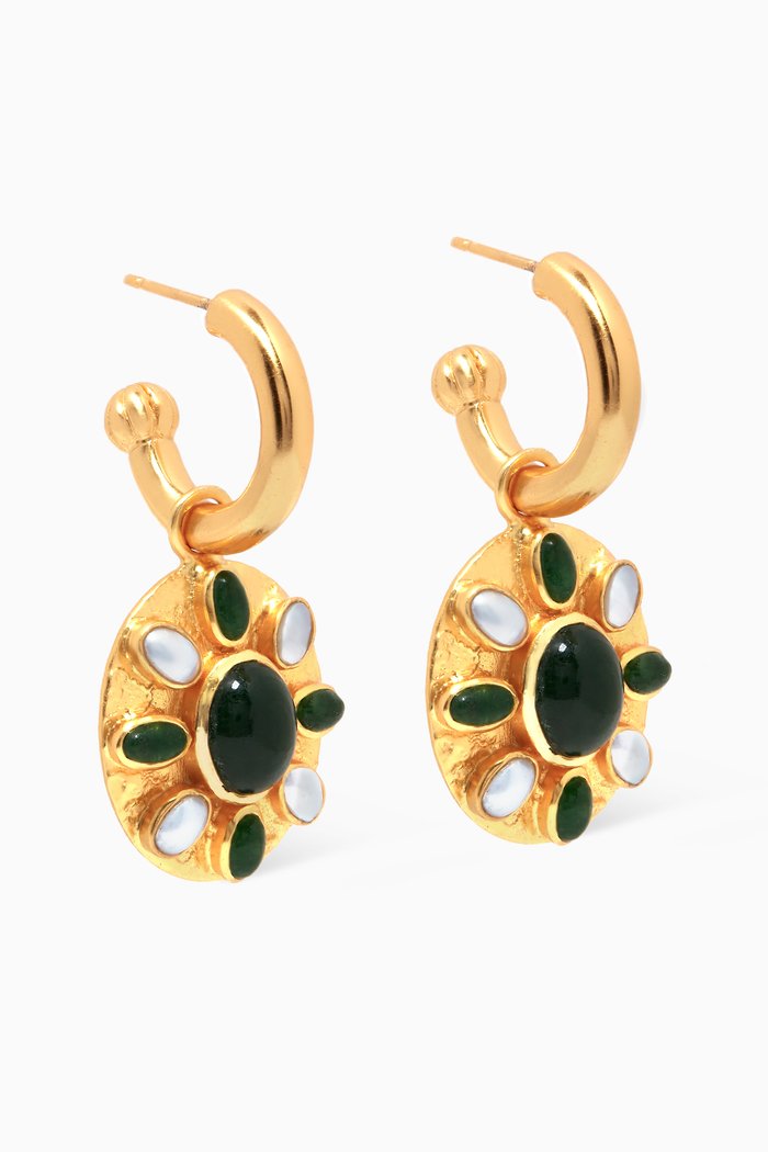 

x Ounass Capsule Zinni Hoop Earrings in 24kt Gold Plating, Green