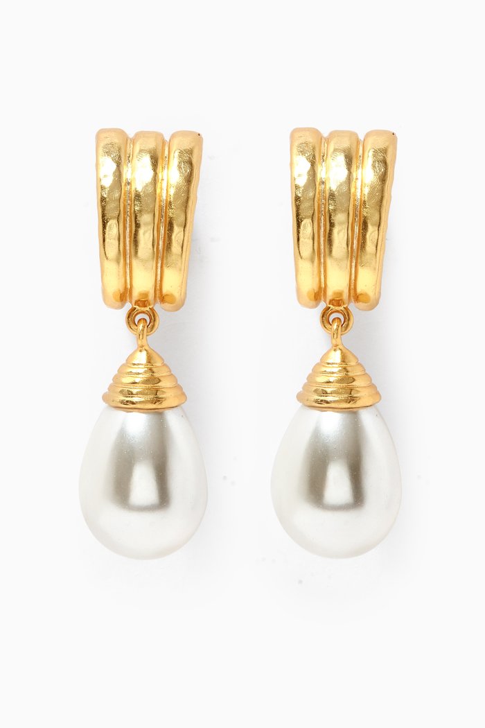 

x Ounass Capsule Heirloom Clip Earrings in 24kt Gold Plating, White