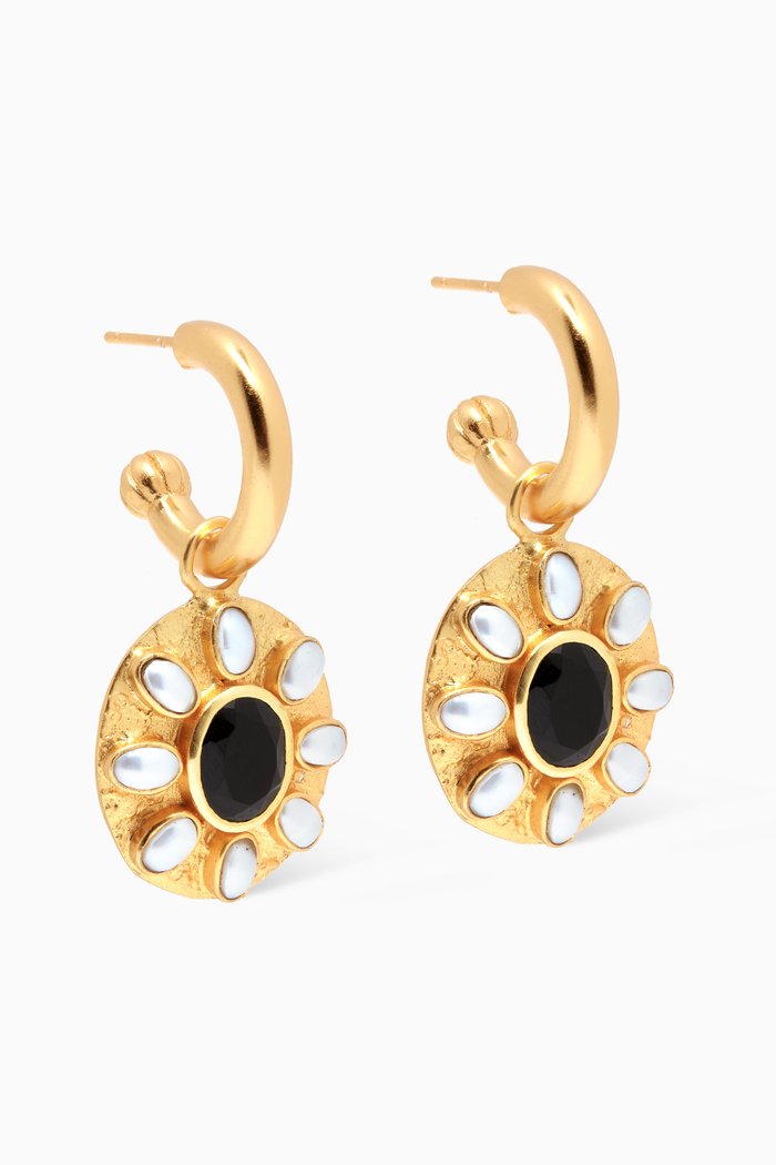 

x Ounass Capsule Zinni Hoop Earrings in 24kt Gold Plating, Black