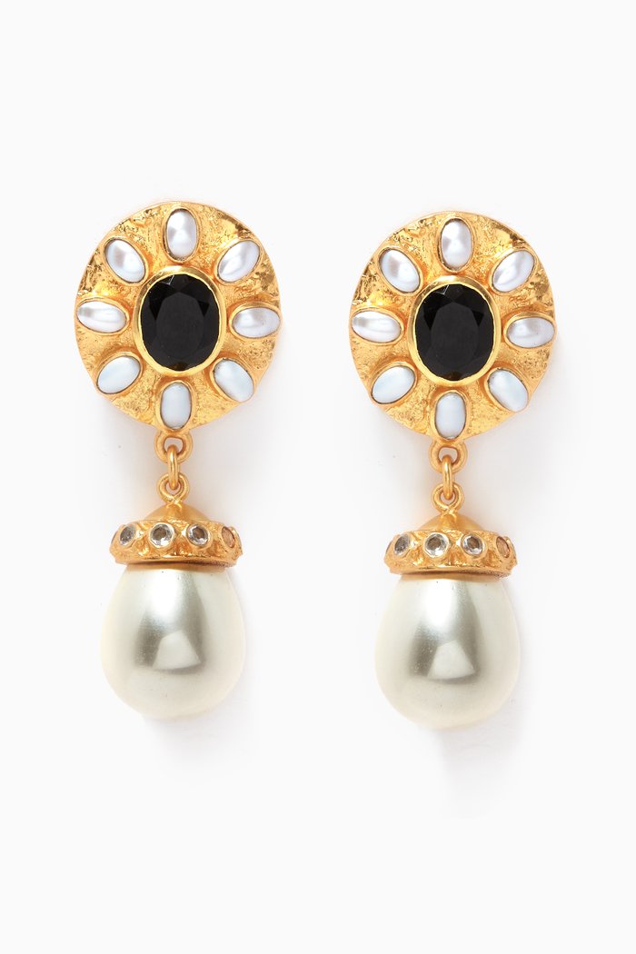 x Ounass Capsule Heather Earrings in 24kt Gold Plating, Black