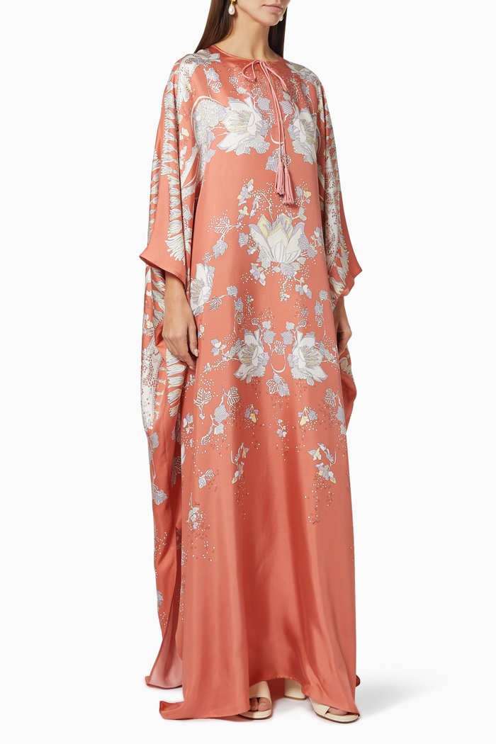 

Rugiada Print Kaftan in Silk Twill, Pink