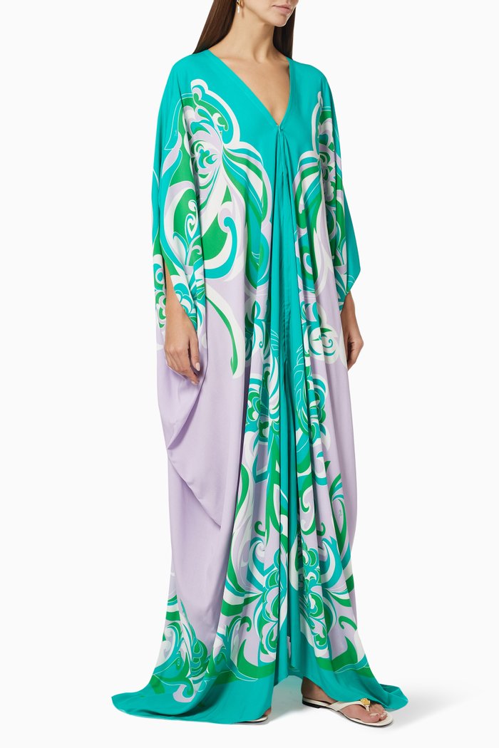 

Albizia Print Kaftan in Silk Twill, Green
