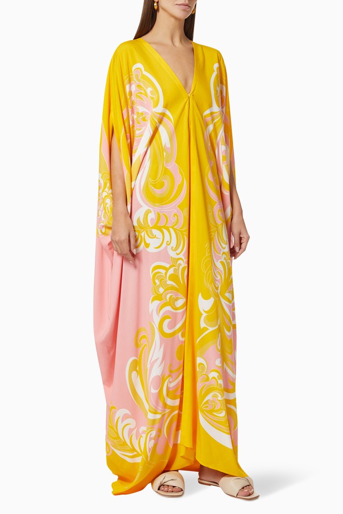 

Albizia Print Kaftan in Silk Twill, Yellow