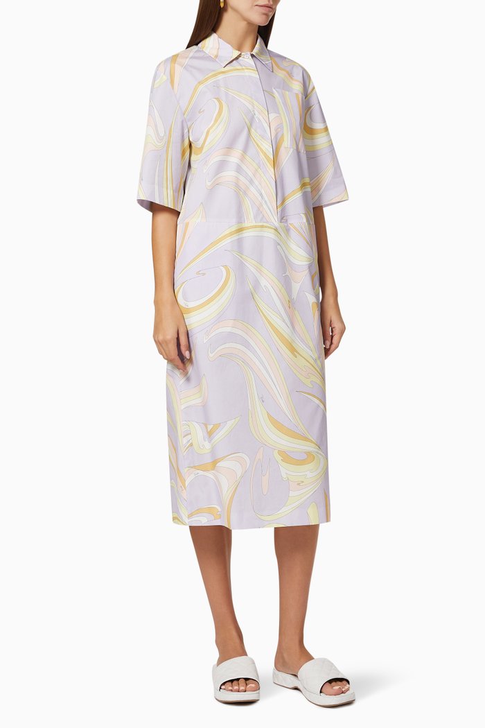 

Vortici Print Shirt Dress in Cotton, Purple