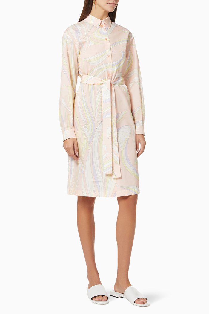 

Vortici Print Shirt Dress in Cotton, Pink