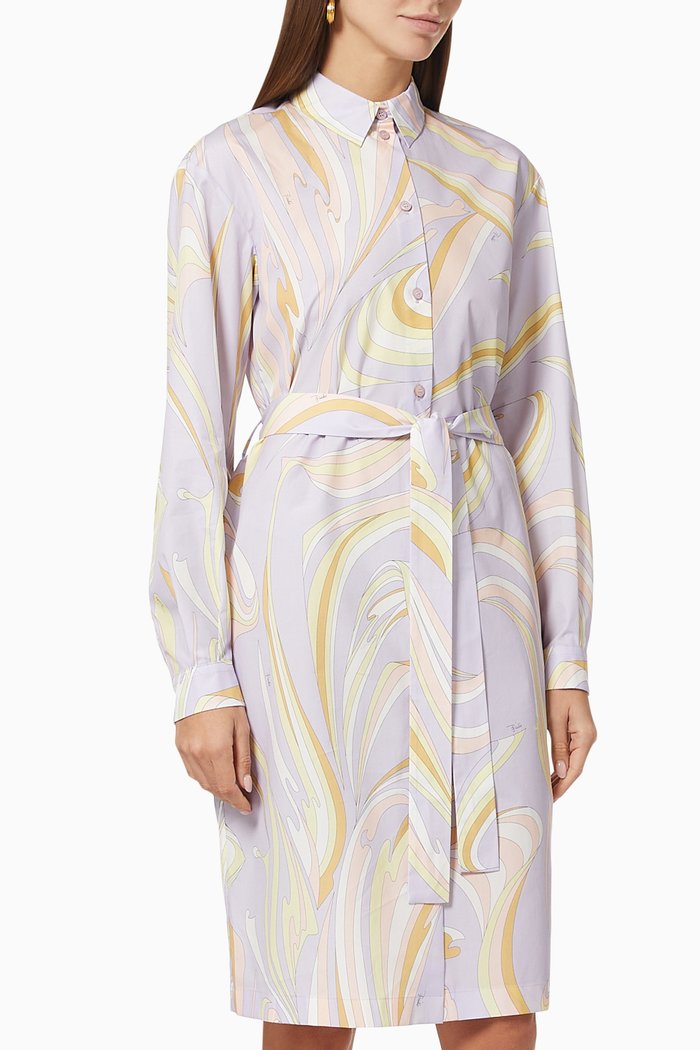 Vortici Print Shirt Dress in Cotton, Purple
