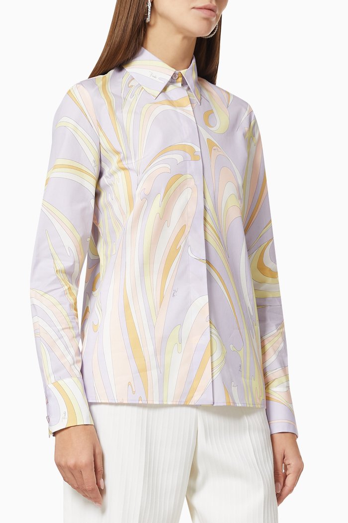 

Vortici Print Button-Down Shirt in Cotton, Purple