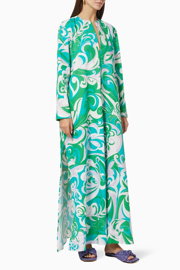 

Albizia Print Maxi Dress in Cotton, Green