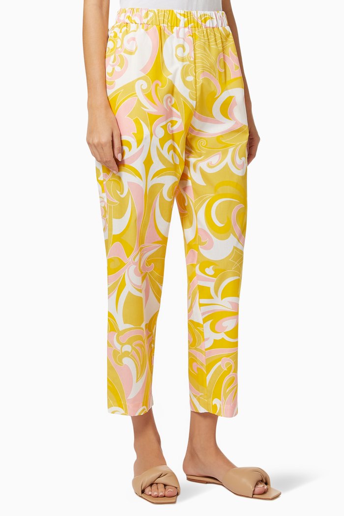 

Albizia Print Cropped Trousers in Cotton, Yellow