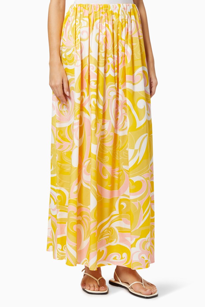

Albizia Print Maxi Skirt in Cotton, Yellow
